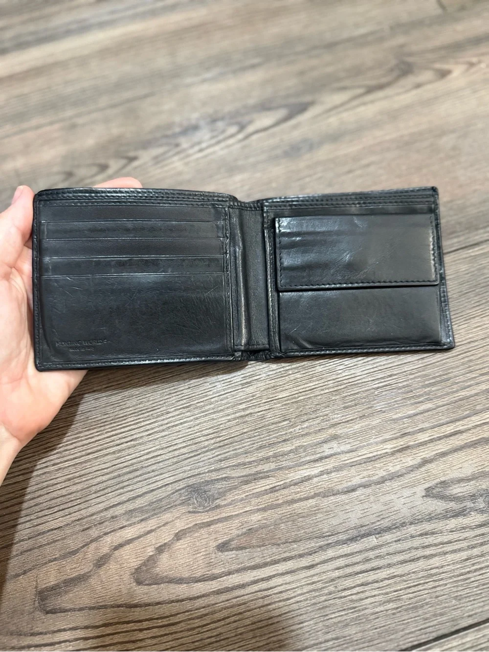 Vintage Hunting World Bifold Wallet Black Nylon Leather Made In Italy
